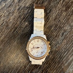 Michael Kors Watch Rose Gold Trim and White Band